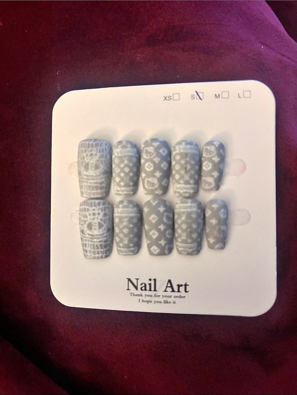 Gray & White Geometric Press-On Nails